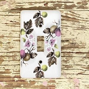 Vintage Porcelain Single Light Switch Cover‎ Purple & Green Grapes Hand Painted